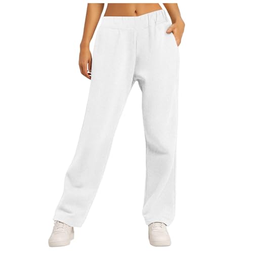 Damen Warme Gefütterte Jogginghose Thermo Fleece Hosen mit Taschen Winter Verdickte Laufhose Freizeithose Sweathose Traininghose Lockere Sporthose Lang Jogging Hose Baggy Elastisch High (White, XXXL) von TIMIYUYU