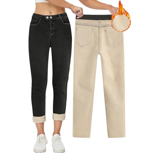 Damen Winter Jeans Fleece Gefüttert Thermojeans Winter Thermo Jeans Casual Warm Jeans Innenfleece Winterhose Stretch Warm Jeans Jeanshose High Waist Thermohose Warm Skinny Jeans Warme (Black, 27) von TIMIYUYU