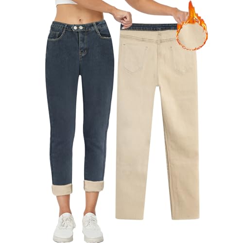 Damen Winter Jeans Fleece Gefüttert Thermojeans Winter Thermo Jeans Casual Warm Jeans Innenfleece Winterhose Stretch Warm Jeans Jeanshose High Waist Thermohose Warm Skinny Jeans Warme (Dark Blue, 27) von TIMIYUYU