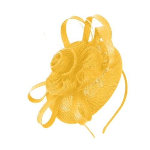 Eleganter Damen Haarschmuck Feder Mesh Tea Party Stirnband Fascinator Hut FascinatorClips Hut Damen Haarschmuck Mit Feder Mesh Fascinator Hut Für Party Kirche Hochzeit Cocktail für (Yellow, One Size) von TIMIYUYU
