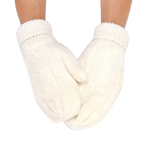 Fäustlinge Handschuhe Damen Mädchen Winter Warm Gestrickte Handschuhe Warme Strickhandschuhe Fausthandschuhe Sporthandschuhe Outdoor Handschuhe Dicke Gloves Gestrickte für Winter (White, One Size) von TIMIYUYU
