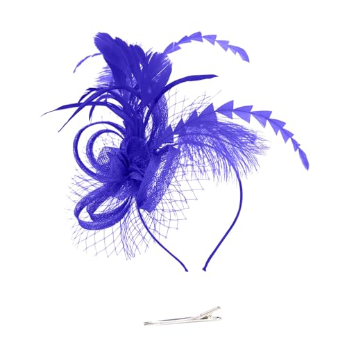 Fascinator Hüte für Damen Mesh Federn Stirnband Teeparty Kopfschmuck Haarschmuck für Party Kirche Hochzeit für Frauen Mädchen Weihnachtskopfbedeckung Hüte Cocktailparty Hut Stirnband (Blue, One Size) von TIMIYUYU