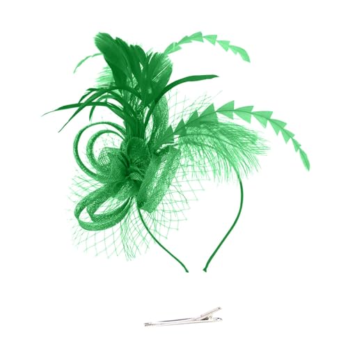 Fascinator Hüte für Damen Mesh Federn Stirnband Teeparty Kopfschmuck Haarschmuck für Party Kirche Hochzeit für Frauen Mädchen Weihnachtskopfbedeckung Hüte Cocktailparty Hut Stirnband (Green, One Size) von TIMIYUYU