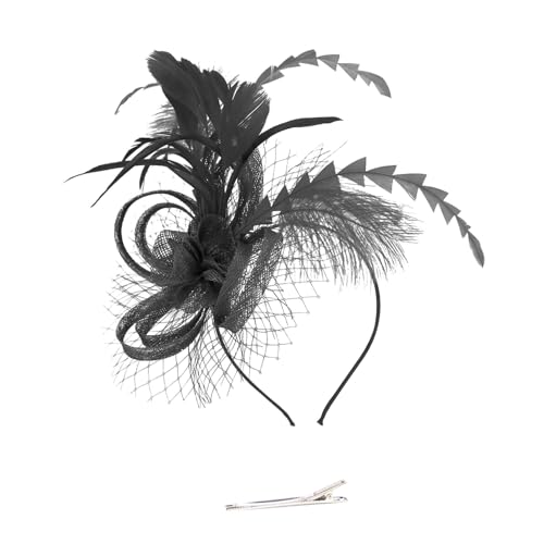 Fascinator Hüte für Damen Mesh Federn Stirnband Teeparty Kopfschmuck Haarschmuck für Party Kirche Hochzeit für Frauen Mädchen Weihnachtskopfbedeckung Hüte Cocktailparty Hut Stirnband mit (One Size) von TIMIYUYU