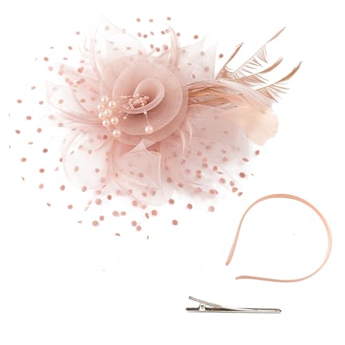 Fascinator Hüte für Damen Vintage Schleier Hut Blumen Mesh Feder Stirnband Braut Kopfschmuck Haarschmuck Damen HaarClip Hut Feder Haarschmuck Kopfbedeckung für Party Kirche Hochzeit (One Size) von TIMIYUYU