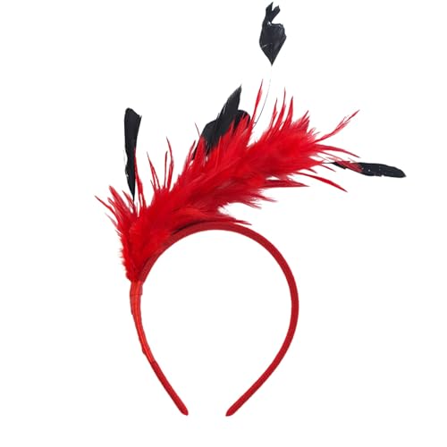 Feder Fascinator Stirnband Karneval Haarreif Feder Haarschmuck Fascinator Hut Federn Kopfschmuck Stirnband für Karneval Kostüm 1920er Jahre Vintage Federhut Teeparty Cocktail Hochzeit (Red, One Size) von TIMIYUYU