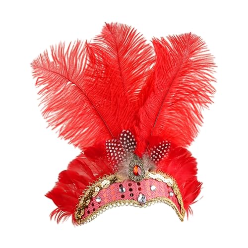 Feder Pailletten Stirnband Haarschmuck Feder Kopfbedeckung Kopfschmuck Abschlussball Party Dekoration für Frauen Faschingskostüme Karneval Kostüm Festival Federschmuck Haarschmuck (Red, One Size) von TIMIYUYU