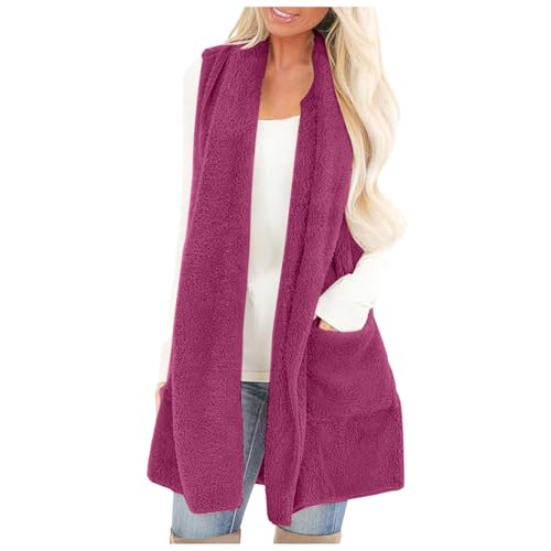 Fleeceweste Damen Plüschweste Fleece Westen Outwear Bequem Ärmellos Cardigan Jacke Winter Übergangsweste Casual Einfarbige Flauschig Longweste Plüsch Mantel Elegance Freizeit Damenwesten (b-Purple, M) von TIMIYUYU