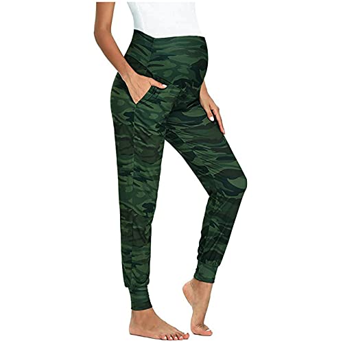 Freizeithose für Schwangere, Schwangerschafts Hosen Stretch Umstandshosen Umstands Kleidung Sweatpants mit Taschen, Mutterschaft Yoga Hose Schwangerschaft Leggings Umstandsmode Hose (Green, XL) von TIMIYUYU