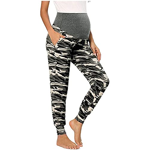 Freizeithose für Schwangere, Schwangerschafts Hosen Stretch Umstandshosen Umstands Kleidung Sweatpants mit Taschen, Mutterschaft Yoga Hose Schwangerschaft Leggings Umstandsmode Hose Bequeme (Grey, XL) von TIMIYUYU