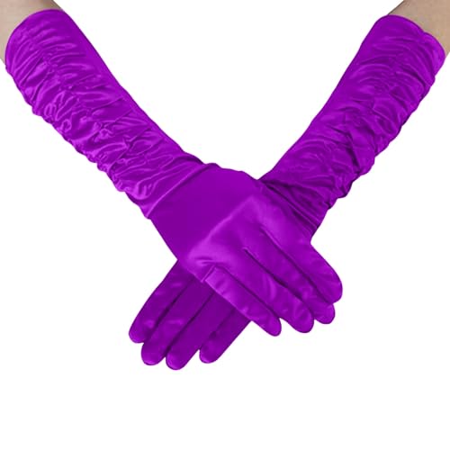 Handschuhe Lange Party Hochzeit Braut Handschuhe, 1 Paar Handschuhe Elegant Damen Satin Classic Abendhandschuhe Classic Opera Party Halloween Karneval Kostüm 1920er Handschuhe, (Purple, One Size) von TIMIYUYU