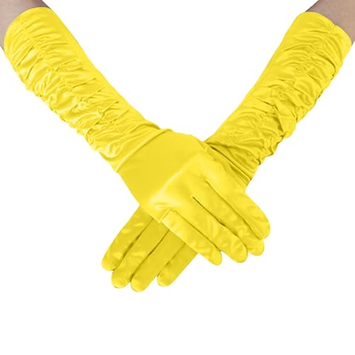 Handschuhe Lange Party Hochzeit Braut Handschuhe, 1 Paar Handschuhe Elegant Damen Satin Classic Abendhandschuhe Classic Opera Party Halloween Karneval Kostüm 1920er Handschuhe, (Yellow, One Size) von TIMIYUYU