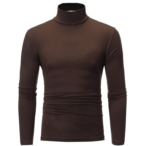 Herren Basic Rollkragenshirt Langarm Herren Rollkragen Langarmshirts Sport Unterwäsche Winter Warm Weich Unterhemd Oberteil Einfarbig Rollkragenpullover Rollkragen Unterziehrolli (Coffee, XL) von TIMIYUYU