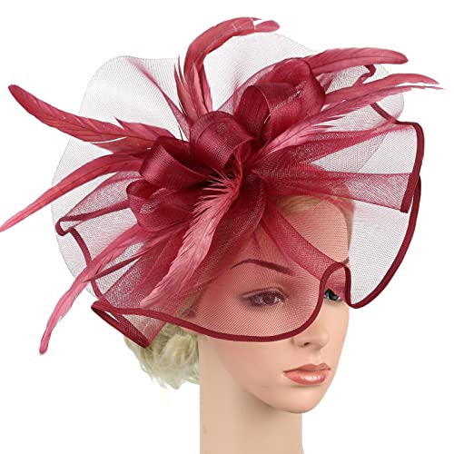 Hochzeit Fascinator Haarclip Hut Blumen Feder Kopfschmuck Hut Damen Feder Mesh Kopfbedeckungs Hut Vintage Teeparty Haarschmuck Abend Partys Mesh Hut Karneval Haarspangen Elegant Haarclip (One Size) von TIMIYUYU