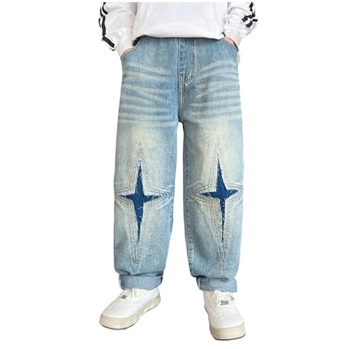 Jungen Jeanshose Denimhose Baggy Jeans Cargohose Kinder Straight Jeans Weite Bein Denimhose Jeanshose Loose Fit Denim Relaxed Denimhose Lässige Hosen Mode Stretch Breite Streetwear für 4-12 Jahre von TIMIYUYU