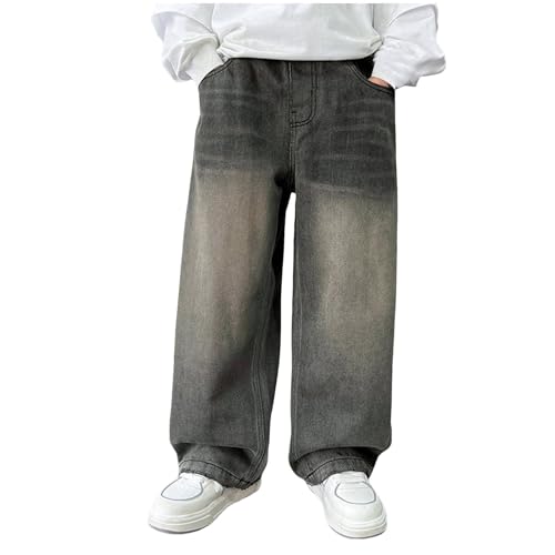Jungen Jeanshose Denimhose Baggy Jeans Cargohose Kinder Straight Jeans Weite Bein Denimhose Jeanshose Loose Fit Denim Relaxed Denimhose Lässige Hosen Mode Stretch Breite Streetwear für 4-12 Jahre von TIMIYUYU