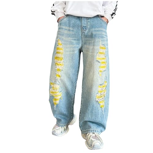 Jungen Jeanshose Denimhose Baggy Jeans Cargohose Kinder Straight Jeans Weite Bein Denimhose Jeanshose Loose Fit Denim Relaxed Denimhose Lässige Hosen Mode Stretch Breite Streetwear für 4-12 Jahre von TIMIYUYU
