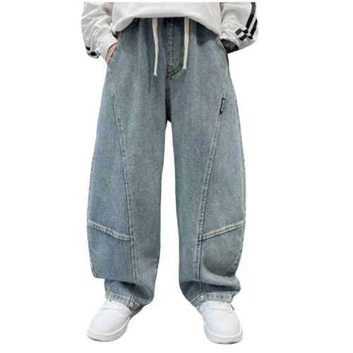 Jungen Jeanshose Denimhose Baggy Jeans Cargohose Kinder Straight Jeans Weite Bein Denimhose Jeanshose Loose Fit Denim Relaxed Denimhose Lässige Hosen Mode Stretch Breite Streetwear für 4-12 Jahre von TIMIYUYU