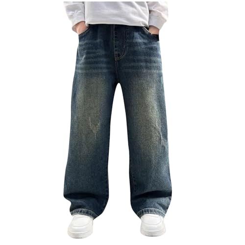 Jungen Jeanshose Denimhose Baggy Jeans Cargohose Kinder Straight Jeans Weite Bein Denimhose Jeanshose Loose Fit Denim Relaxed Denimhose Lässige Hosen Mode Stretch Breite Streetwear für 4-12 Jahre von TIMIYUYU