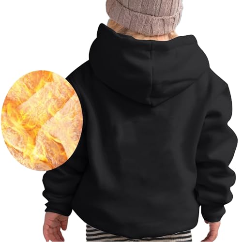Jungen Mädchen Fleece Hoodie Hooded Sweatshirt Warm Gefütterte Kapuzenpullover für Mädchen Jungen Teenager Fleece Kapuzenpulli Fleece Loungewear Kapuzenpullover Wintermäntel für (Black, 8-10 Years) von TIMIYUYU