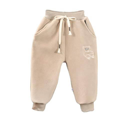 Jungen Mädchen Fleece-gefütterte Jogginghose Baby Fleece Jogginghose Sweathose Thermo Hose Sporthose Winterhose Thermohose Thermopants Warme Hose Jogger Pants Hose Babyhose (Beige, 12-18 Months) von TIMIYUYU