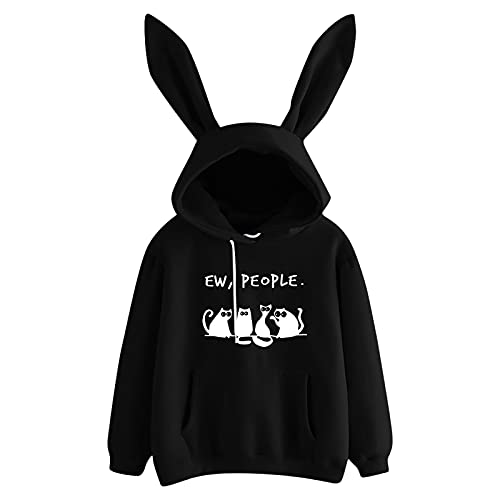 Kapuzenpullover Cartoon Hoodies Damen Teenager Kawaii Hoodie Sweatshirt Oberteile Mädchen Bequem Casual Pulli Langarm Kapuzenpulli Pullover Hoody Sport Outwear (Y5-Black, L) von TIMIYUYU