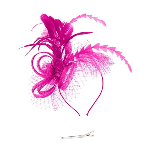 Karneval Federn Fascinators Kopfschmuck für Damen Blumen Netz Feder Haarschmuck Hut Braut Haar Zubehör Hochzeit Hüte HatClips Elegant Feder Schleier Stirnband für Party Kirche Hochzeit (One Size) von TIMIYUYU