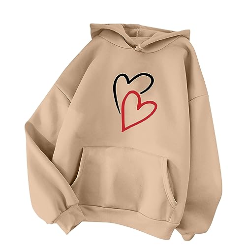 Kawaii Hoodie für Damen Teenager Mädchen Sweatshirt Casual Pullover Tops Bequem Casual Hoodies Outwear Cartoon Sweatshirt Hoodie Herbst Winter Sweatshirt Oberteil Pulli Herbst Winter (Khaki, S) von TIMIYUYU