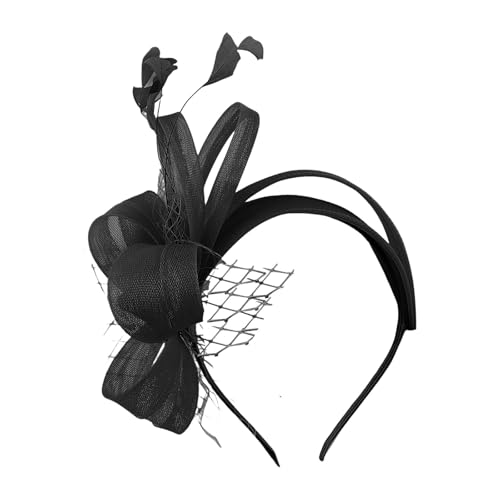 Kopfschmuck für Cocktail Teepartys Stirnband Fascinator Damen Mädchen Haarreifen Tüll Fascinator Mit Federn für Damen Modisches Make-up-Stirnband 20er 50er Schleier Hut Federn Schleier (One Size) von TIMIYUYU