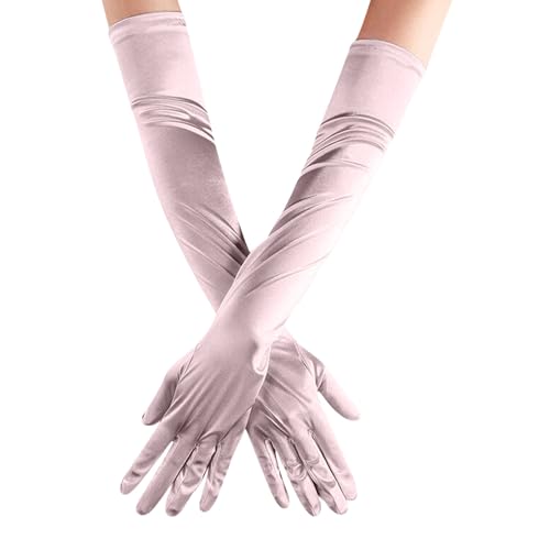 Lange Ellenbogen Satin Handschuhe Elegante Abendhandschuhe 1920s Opernhandschuhe Satinhandschuhe für Frauen Satin Classic Opera Party Hochzeit Braut Handschuhe Elastisch für (Rose Gold, One Size) von TIMIYUYU