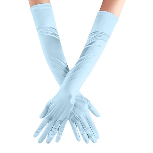 Lange Ellenbogen Satin Handschuhe Elegante Abendhandschuhe 1920s Opernhandschuhe Satinhandschuhe für Frauen Satin Classic Opera Party Hochzeit Braut Handschuhe Elastisch für (Sky Blue, One Size) von TIMIYUYU