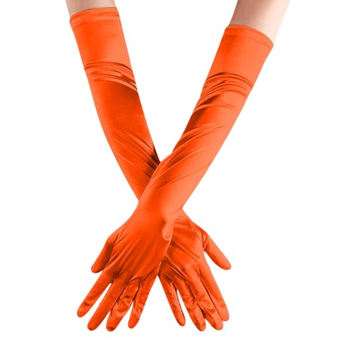 Lange Ellenbogen Satin Handschuhe Elegante Abendhandschuhe 1920s Opernhandschuhe Satinhandschuhe für Frauen Satin Classic Opera Party Hochzeit Braut Handschuhe Elastisch für Cosplay (Orange, One Size) von TIMIYUYU