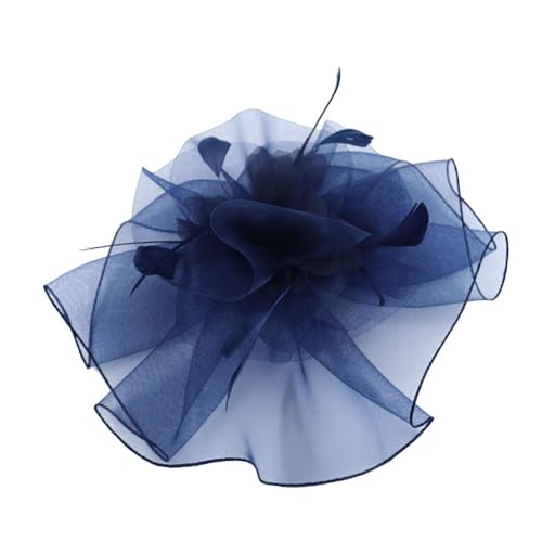 Mesh Federn Fascinator Hüte für Damen Fascinator Hut Flower Mesh Feather HairClip Fascinator Damen Karnevalshut Hochzeit Feder Fascinator Damen Haarschmuck Mesh Fascinator Hut Party (Navy, One Size) von TIMIYUYU