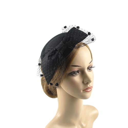 Mesh Tea Party Stirnband Fascinator Hut FascinatorClips Hut Damen Haarschmuck Mesh Fascinator Hut Für Damen Für Party Kirche Hochzeit Cocktail Kopfbedeckung Hochzeit Teeparty (Black, One Size) von TIMIYUYU