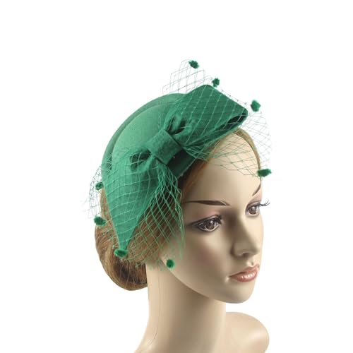 Mesh Tea Party Stirnband Fascinator Hut FascinatorClips Hut Damen Haarschmuck Mesh Fascinator Hut Für Damen Für Party Kirche Hochzeit Cocktail Kopfbedeckung Hochzeit Teeparty (Green, One Size) von TIMIYUYU