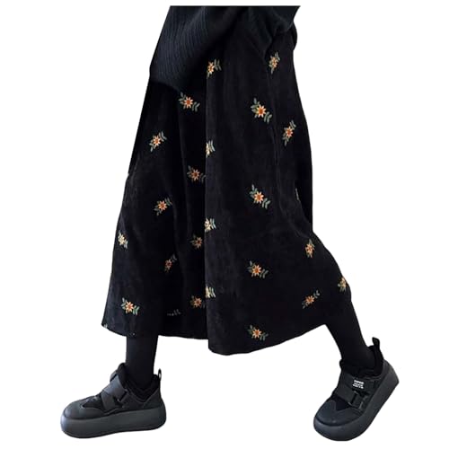 Midirock Übergröße Damen Cordrock A-Linie Langer Rock Damen Winter Hohe Taille Röck Klassischer Cord-Rock Langer Damenrock Faltenrock Midi Casual Warm Mittellange Cordrock Winterrock (Black, S) von TIMIYUYU