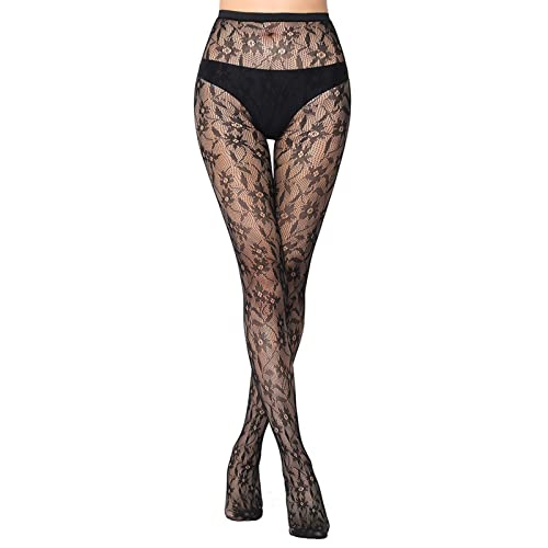 Netzstrumpfhosen Spitze Strumpfhosen Hohe Taille Netzstrümpfe Netzstrumpfhosen Feinstrumpfhosen Lange Sexy Socken Netzs Leggings Elastisch Schwarz Damen Strumpfhose Damenstrumpfhosen (A-AL, One Size) von TIMIYUYU