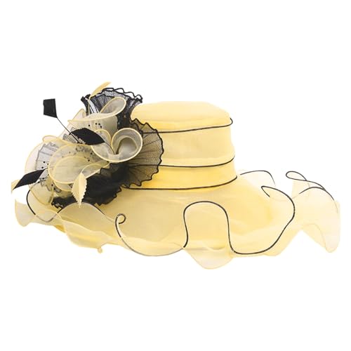 Organza Fascinator Hut Teepartyhut Kirche Braut Teeparty Hochzeit Hut Breite Krempe Braut Hochzeit Caps Lady Cocktail Party Kirche Hochzeit Braut Blumenhut Sommer Strand Sommerhut Sonnenschutz von TIMIYUYU