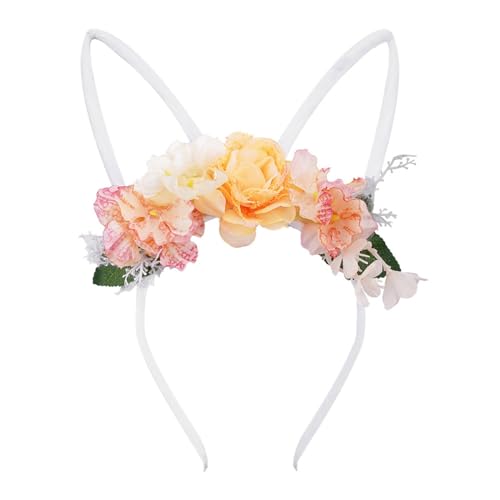 Osterhasen Stirnband mit Blumen Hasenohren Stirnbänder Party Cosplay Kopfbedeckung Haarschmuck Für Frauen Osterhasen Hüte Kostüm Zubehör Bunny Ear Haarband Mädchen Karneval (WH2, One Size) von TIMIYUYU