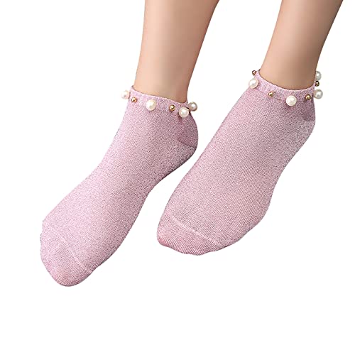 Perlen Socken Damen Bequeme Atmungsaktive Unsichtbare Socken Süße Socken mit Perlen Einfarbig Sneaker Socken Elastische Kurz Socken Rutschfeste Damensocken Sommersocken für Frauen (Pink, One Size) von TIMIYUYU