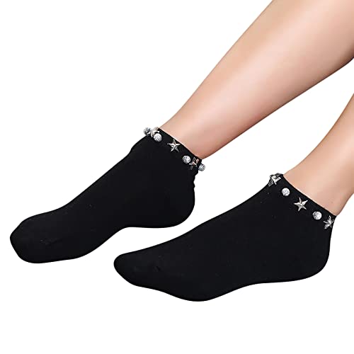 Perlen Socken Damen Bequeme Atmungsaktive Unsichtbare Socken Süße Socken mit Perlen Einfarbig Sneaker Socken Elastische Kurz Socken Rutschfeste Damensocken Sommersocken für Frauen (y4-Black, One Size) von TIMIYUYU