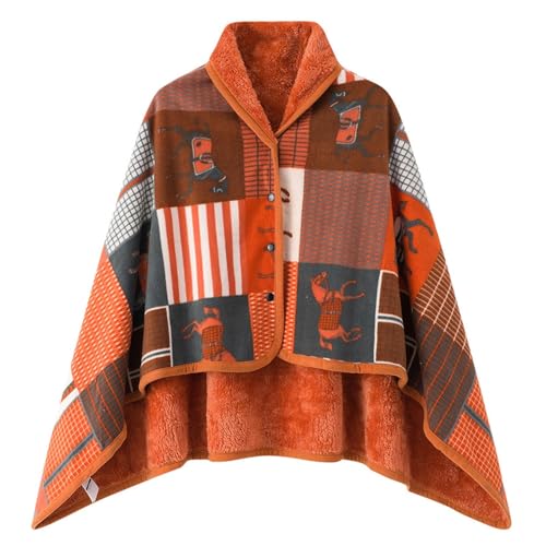 Poncho Winter Warm Damen Herren Dicke Fleece Schal Übergroße Capes Cardigan Wrap mit Knöpfen Wrap Open Front Deckenstoffschaln Schulterwärmer Flauschige Mantel Cape Warme Schalwickel für (Orange-3, M) von TIMIYUYU