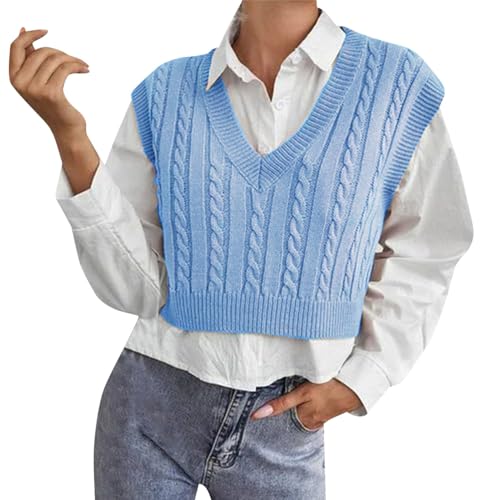 Pullunder Damen Strick Weste Mädchen Ärmellos Strick Pullunder Strickweste Kurz Tank Top Winter Weste Freizeit Tops Strick V Ausschnitt Strickpullunder Business Freizeit Sweater Weste Frauen (Blue, S) Pullunder Damen Strick Weste Mädchen Ärmellos Strick Pullunder Strickweste Kurz Tank Top Winter Weste Freizeit Tops Strick V Ausschnitt Strickpullunder Business Freizeit Sweater Weste Frauen (Blue, S) von TIMIYUYU