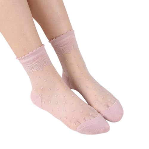Rüschen Socken Damen Durchsichtige Netz Sommersocken für Damen Feinsöckchen Transparente Spitze Strumpfsöckchen Atmungsaktive Socken Bequeme Strümpfe Sommer Alltagssöckchen Nylon (Pink, One Size) von TIMIYUYU