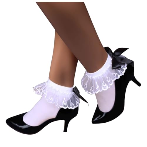 Rüschen Söckchen Spitze mit Schleifen für Damen Mädchen Kurze Nylonstrümpfe Spitzensocken Knöchelsocken Trachtensocken Kurz Seidenstrümpfe Ballettsocken 1 Paar Rüschen Kleidung (Clear, One Size) von TIMIYUYU