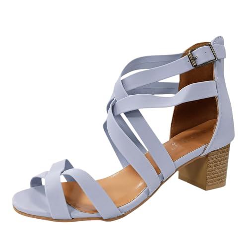 Sandalen Damen Reißverschluss Sommer Frauen Schuhe Keilsandalen Elegant Bequem Sommerschuhe High Heels Sandals Riemchensandalen Plateausandalen Offene Zehen Damenschuhe Strandsandalen (Purple, 37 ) von TIMIYUYU