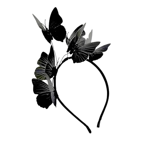 Schmetterling Fascinator Stirnband Schmetterling Haarreif Schmetterlings Party Haarreif Kopfschmuck Haarschmuck Haarband für Damen Mädchen Halloween Party Cosplay Braut Schmetterling (Black, One Size) von TIMIYUYU