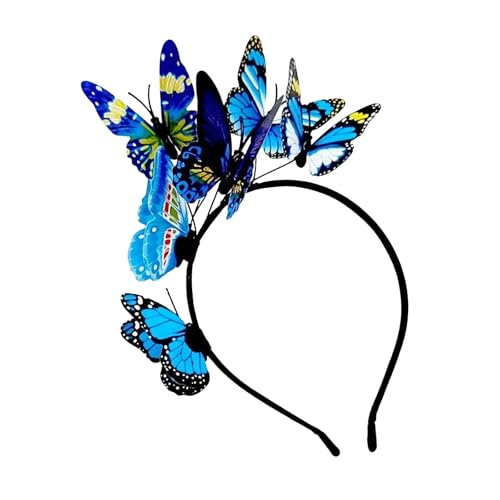 Schmetterling Fascinator Stirnband Schmetterling Haarreif Schmetterlings Party Haarreif Kopfschmuck Haarschmuck Haarband für Damen Mädchen Halloween Party Cosplay Braut Schmetterling (Blue, One Size) von TIMIYUYU