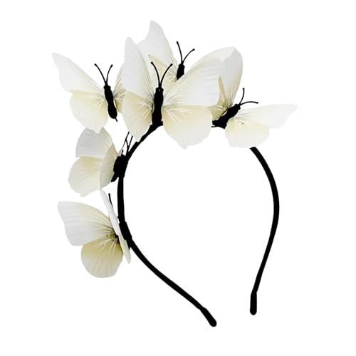 Schmetterling Fascinator Stirnband Schmetterling Haarreif Schmetterlings Party Haarreif Kopfschmuck Haarschmuck Haarband für Damen Mädchen Halloween Party Cosplay Braut Schmetterling (White, One Size) von TIMIYUYU