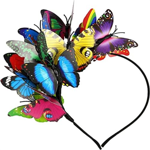 Schmetterling Haarreif Schmetterlings-Fascinator Stirnbänder Cosplay Schmetterling Kopfschmuck Dekorative Schmetterling Braut Haarband Stirnband Party Haarreif Kopfschmuck Karneval (One Size) von TIMIYUYU